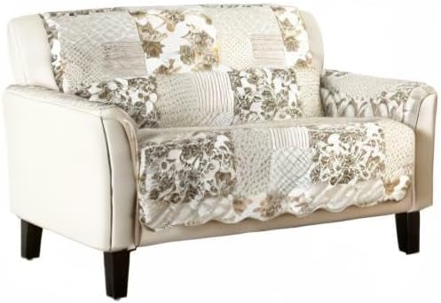 Great Bay Home Reversible Patchwork Loveseat Cover - Washable Slipcover Furniture Protector with Elastic Straps - Perfect for Kids & Pets - Box-Stitched Detail (Taupe) - Image 5