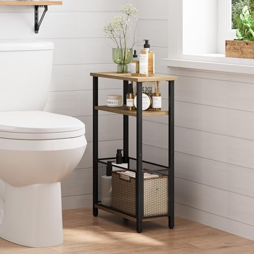 MMEOLUOOK Narrow Side Table with Storage Basket Skinny End Tables for Smalls Spaces 3 Tier Sofa Table Small Nightstand Slim Bedside Table for Living Room Bedroom Greige MLBZ22GR - Image 7