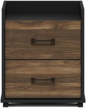 Furinno Tidur Night Stand with Drawers, 2 Drawers, Brown Walnut/Black - Image 6
