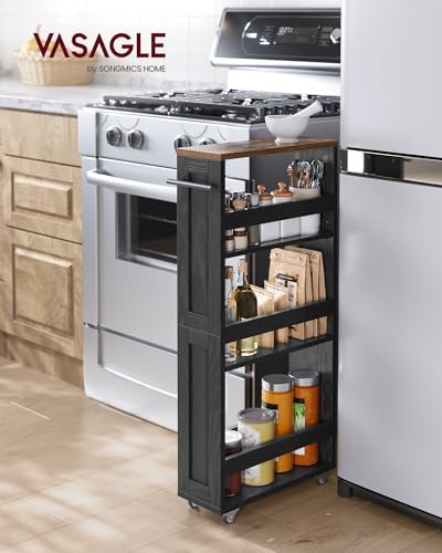 VASAGLE 4-Tier Slide-Out Storage Cart, Slim Kitchen Cart with Wheels - Image 2
