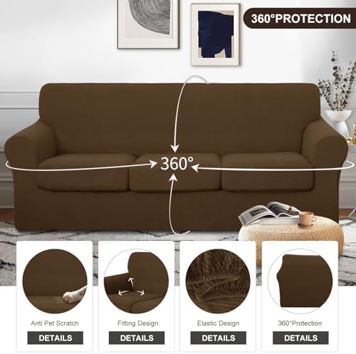U-NICE HOME 4 Pieces Stretch Couch Cover Sofa Slipcover, Brown - Image 4