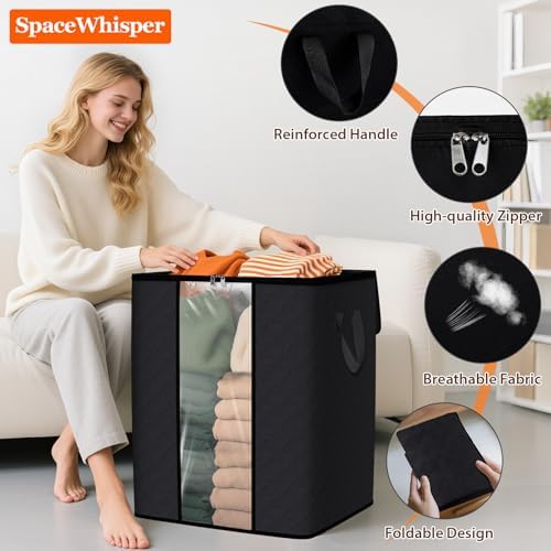 SpaceWhisper 6 Pack 100L Clothes Storage, Foldable Storage Bags, Black - Image 3