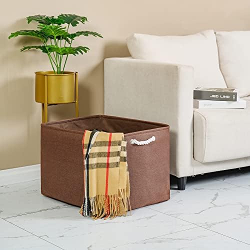 TheWarmHome Organization and Storage for Organizing - Extra Jumbo 3 Pack 20.5x15.7x13.8 inch Fabric Storage Bin for Shelves, Storage cubes for Decorative Shoes Towel Blanket Closet (Brown) - Image 2