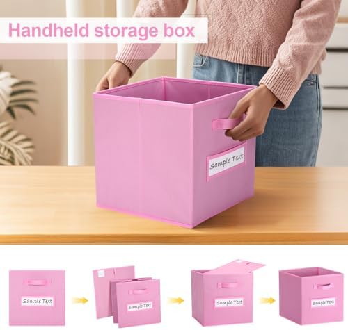 Fabric storage cubes (8 Pack) 11 Inch Cube Storage Bin, cube organizer bins with 8 Labels Window Cards & a Pen, Foldable cube organizer bins and Storage Box, Light Pink - Image 4