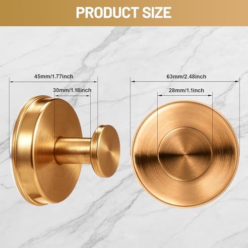Suction Cup Hooks for Shower No-Drill Bathroom Hooks for Towels, Robes, Loofah Mountable on Bathroom Walls, Kitchen, Glass, Mirrors, Tile and Smooth,Non-Porous Surfaces (2, Champagne Bronze) - Image 7