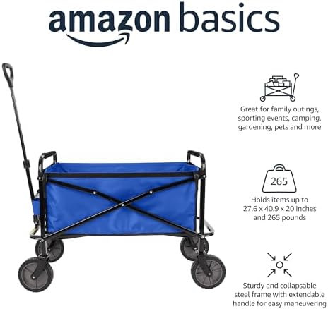 Amazon Basics Collapsible Heavy Duty Utility Wagon for Outdoor Sports, Camping, Garden, and Shopping, Versatile, Easy to Store, 265 Pounds Capacity, 27.6 x 40.9 x 20 inches, Blue - Image 2