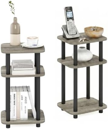 Furinno JUST 3-Tier Telephone Table Set of 2, Turn-N-Tube Toolless Side Table with Open Shelf, Round Curve Corner Night Stand, Bedside Table, for Living Room, Bedroom, French Oak by Furinno-FitsYourSpaceFitsYourBudget