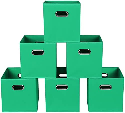 Green Foldable Storage Bins, 11x11x11, Set of 6, (Fabric Cube Organizer with Handle, for Cloth or Accessory Storage) by Yunkeeper