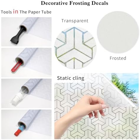 JAYONG Frosted Glass Window Privacy Film with Kit, Lattice 35.4'' x 78.7'' - Image 4