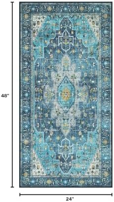 Moynesa 2x4 Teal Vintage Floral Medallion Runner Rug - Machine Washable, Non-Slip, Low Pile, Indoor Use Only - Image 2