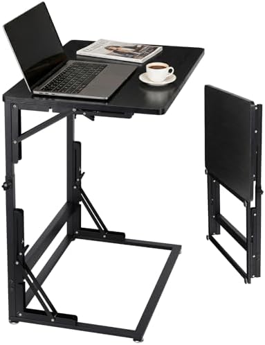 Folding Side Table, Adjustable C-Shaped End Table for Couch, Metal Frame TV Tray Table for Sofa Living Bedroom Bedside Coffee Small Spaces (Black, 23.6" L x 15.8" W) by Outink