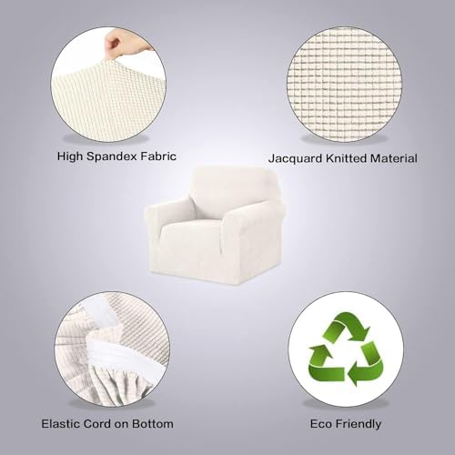 H.VERSAILTEX Armchair Cover Stretching Skid Resistance Couch Cover for Dogs Washable, Thick and Durable Soft High Spandex Jacquard Sofa Covers, Form Fitted Chair Slipcover(Armchair 31"-40", Ivory) - Image 4