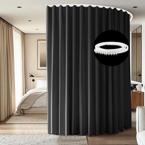 Room Divider Curtains Ceiling Mounted Track Sets Extra Wide Blackout Curtain Flexible Tracks for Bedroom Privacy Partition Separator, 1 Panel Black Drape and White Rail, W8.3 x H7ft by CBSROROHome