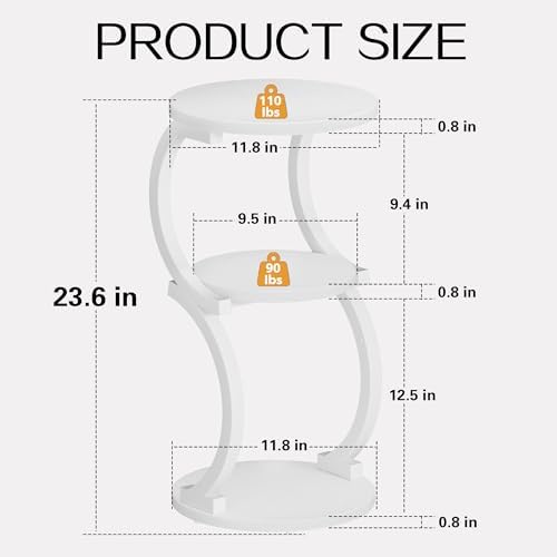 JUSTOGO Small Side Table, 3-Tier Round End Table for Small Spaces, White - Image 3