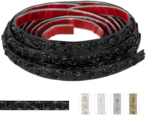 Black Peel and Stick Crown Molding Trim, 0.8" x 16.4 FT (1 Pack), Flexible Self-Adhesive Wall Trim with Floral Pattern for Mirrors, Walls, Furniture Decor by TopZenMarketplace