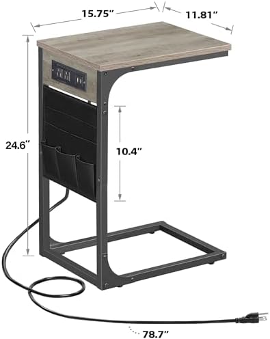 TUTOTAK C Shaped End Table with Charging Station, Side Table for Sofa - Image 3