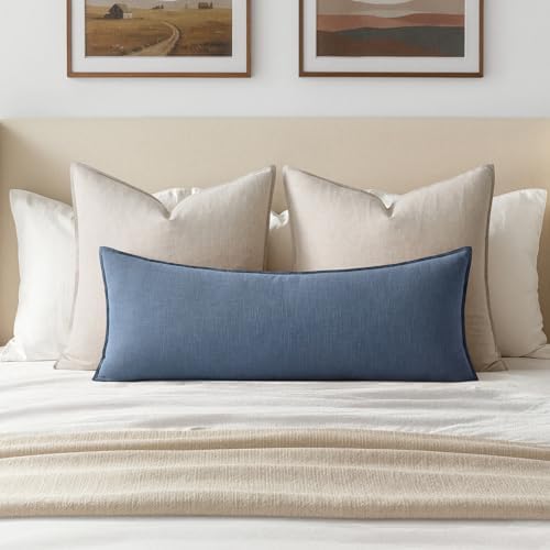 MIULEE Decorative Linen Lumbar Pillow Cover 14x36 Inch Blue Ashes - Image 2