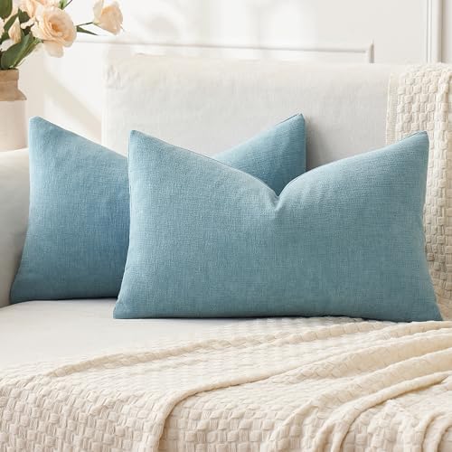 MIULEE Smoke Blue Chenille Couch Lumbar Throw Pillow Covers, 12x20 by MIULEE