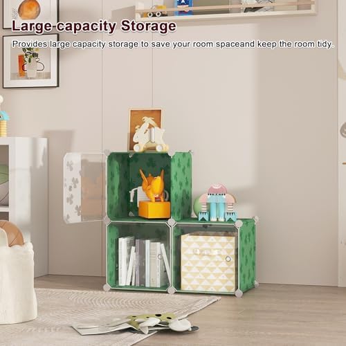 C&AHOME Clover Embossed Storage Organizer with Doors 3-Cube Shelf Green - Image 6