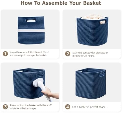 UBBCARE Set of 4 Storage Bins - 13 X 13 X 13 In, Cotton Rope Bins for Shelves, Toys, Books, Cube Storage with Handles, Woven Basket for Organizing, Navy Blue - Image 7