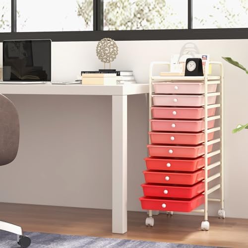 MEDIMALL 10 Drawers Rolling Storage Cart, Multipurpose Craft Storage Cart with Wheels, Mobile Tools Scrapbook Paper Organizer Cart for Office School Home Use - Image 2