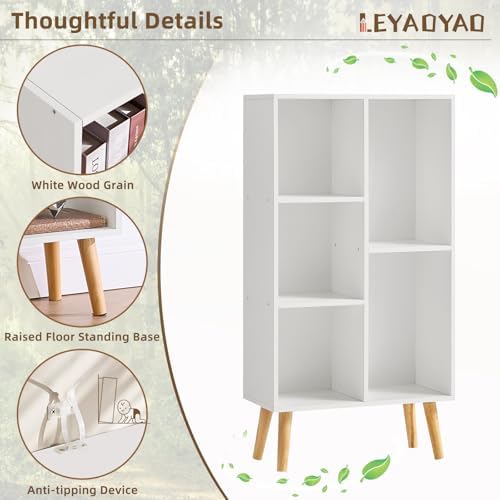 LEYAOYAO 5 Cube Bookshelf, Mid-Century Modern Book Shelf with Legs, White - Image 4