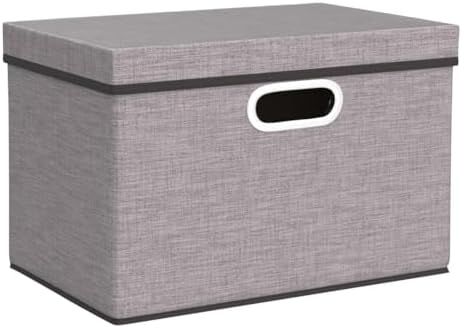 PRANDOM Foldable Storage Boxes with Lids [3-Pack] Linen Fabric Collapsible Storage Bins Organizer Containers Baskets Cube with Cover for Home Bedroom Closet Office Nursery (14.9x9.8x9.8) - Image 3