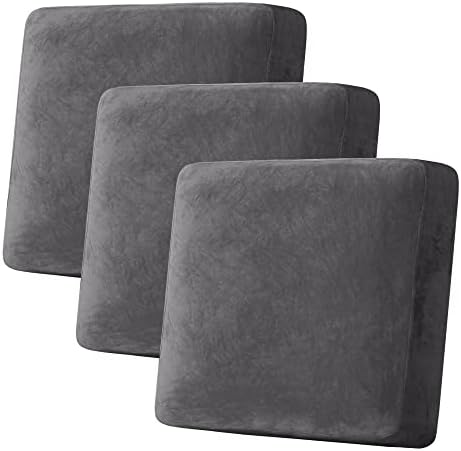 H.VERSAILTEX Velvet Stretch Couch Cushion Cover Plush Cushion Slipcover for Chair Loveseat Sofa Cushion Furniture Protector Seat Cushion Sofa Cover (3 Piece XL Sofa Cushion Covers, Grey) by HVERSAILTEX