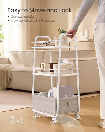 VASAGLE Storage Cart with Fabric Basket, 3-Tier Rolling Utility Cart - Image 6