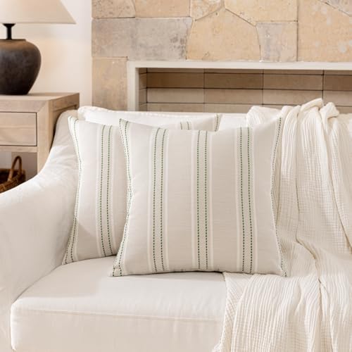 Hckot Striped Throw Pillow Covers 20x20 Set of 2 Grass Green Pillow Covers - Image 2