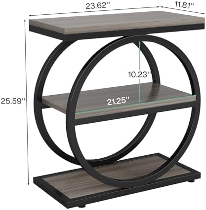Tribesigns End Table, Narrow End Table with 3 Storage Shelves, Wood Side Table with Black Metal Frames, Industrial Small Sofa Side Table for Living Room, Grey Nightstand and Bedside Table for Bedroom - Image 2
