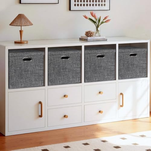 Posprica Storage Bins with Lids,13×13×13 Foldable Storage Cube Baskets Boxes Fabric Drawers for Closet Shelf Cabinet Bookcase,Set of 4,Black - Image 5