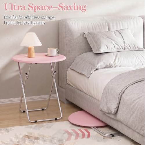 TV Tray Table, Folding TV trays Portable Table on Couch, Round&Pink - Image 5