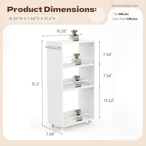 7.7'' Slim Rolling Storage Cart 4 Tier Wood Utility Cart Spice Rack Kitchen - Image 3
