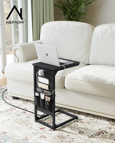C-Shaped End Tables Set of 2, Small Couch Side Table with Fast-Charging Station, Sofa TV Tray Table with Storage Bag for Living Room, Bedroom, Bedside ET-BK-2 - Image 6