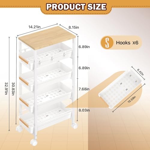 SUNALLY Slim Storage Cart with Wheels, Narrow Kitchen Rolling Cart, White - Image 3