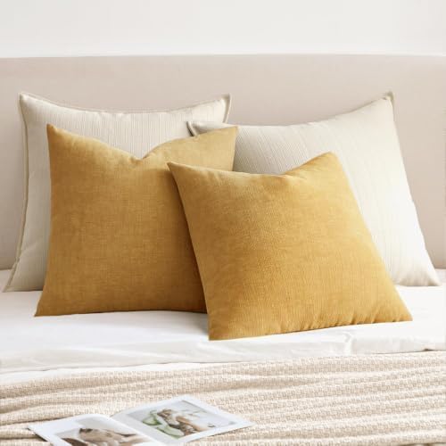 MIULEE Apricot Brown Chenille Couch Throw Pillow Covers, 20x20 - Image 4