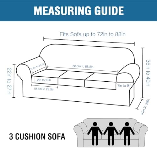 H.VERSAILTEX 4 Piece Stretch Sofa Covers for 3 Cushion Couch Covers for Living Room Furniture Slipcovers (Base Cover Plus 3 Seat Cushion Covers) Upgraded Thicker Jacquard Fabric (Sofa, Dusty Blue) - Image 2