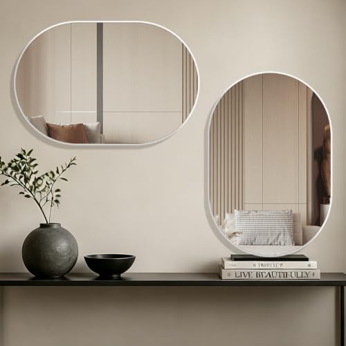 Oval Bathroom Mirror Wall Vanity Oval Mirrors, 20"x30" White Bathroom Mirrors for Over Sink Pill Mirrors Capsule Wall Mounted Mirror, Modern Mirror with Metal Frame for Wall Decor - Image 5