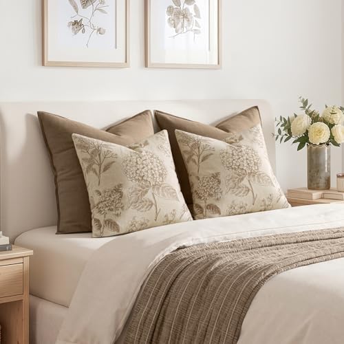 Set of 2 Decorative Floral Pillow Covers 22x22 Inch Tan Beige - Image 6