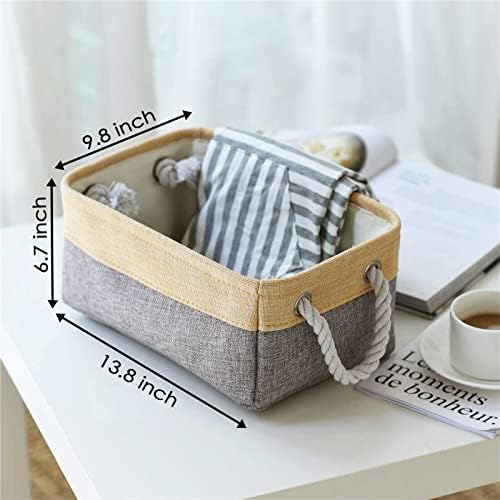 TheWarmHome Decorative Basket Rectangular Fabric Storage Bin Organizer Basket with Handles for Clothes Storage (Gold&Grey, Medium-1Pack,13.8L*9.8W*6.7H) - Image 3