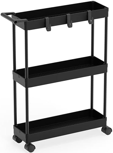 Simple Houseware 3-Tier Slim Rolling Cart w/Handle 5.5" Wx27.5 H, Black by SimpleHouseware