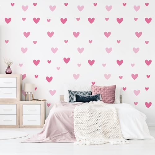 AOWDIAO 170 Pcs Heart Wall Decals - Peel and Stick Pink Decor for Girl Bedroom, Nursery, Playroom Decoration by AOWDIAO