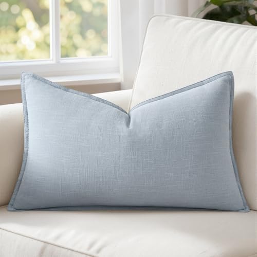 MIULEE Decorative Linen Lumbar Pillow Cover 12x20 Inch Light Blue by MIULEE