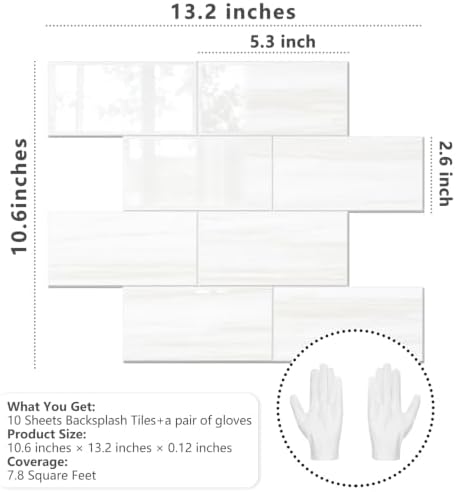 STICKGOO 10-Sheet Backsplash Peel and Stick Subway Tile(Thicker Design, Glossy Dolomite White) - Image 5