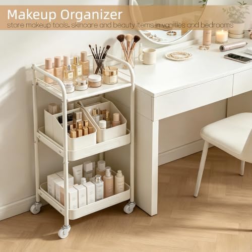 3 Tier Rolling Cart with Table Top, Metal Kitchen Storage Cart - Image 3