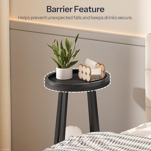 HOOBRO Small Round Side Table, 2-Tier Round Sofa End Table, Compact Nightstand with Fabric Storage Basket, for Small Space, Living Room, Bedroom, Dorm, Black BB183BZ01 - Image 6