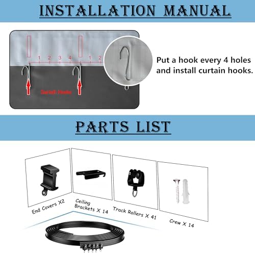 Room Divider Curtains with Ceiling Track, 100% Blackout Heavy Ceiling Curtains Noise Reduction Privacy Curtain Track System Kits, 15 ft Wide x 7 ft Tall, Black, 1 Panel - Image 5