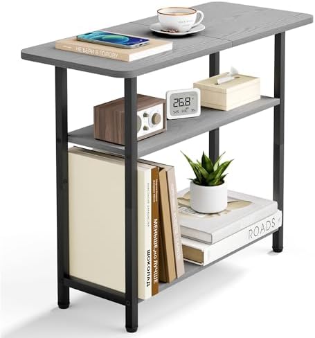 SLEEPING LAMB Side Table for Living Room, 3-Tier End Table for Small Space with Wide Storage Tabletop, Narrow Nightstand for Bedroom, Sofa Couch, Grey by SLEEPINGLAMB