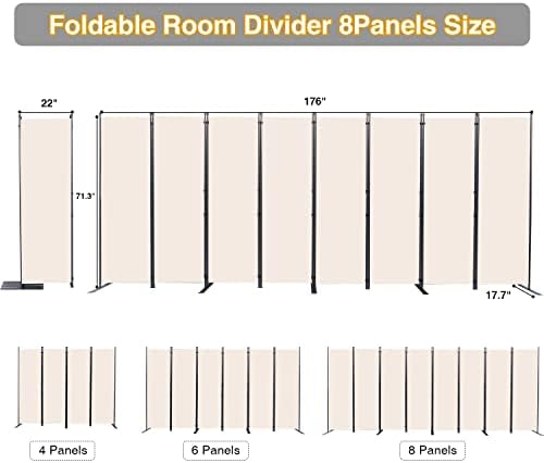 Room Divider, 8 Panel Folding Privacy Screens with Wider Feet, Beige - Image 2